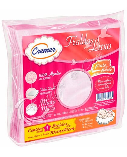 FRALDA LUXO CREMER PINTE E BORDE ROSA